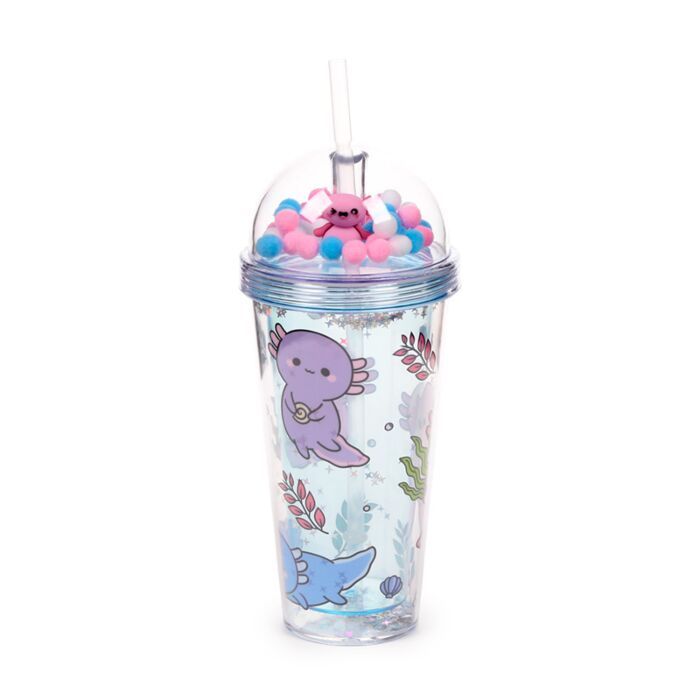 Adoramals Maddie the Axolotl Double Walled Cup & Straw with Charms