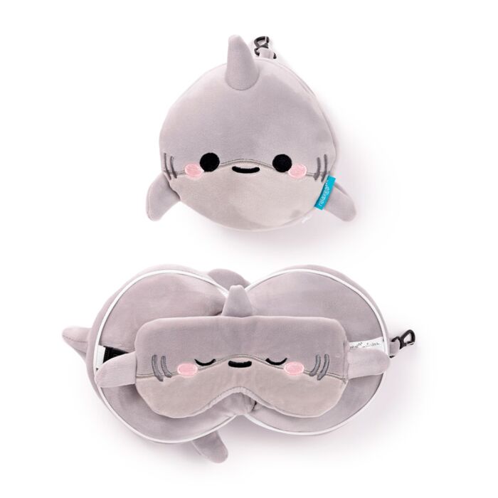 Relaxeazzz Adoramals Archie the Shark Plush Travel Pillow & Eye Mask