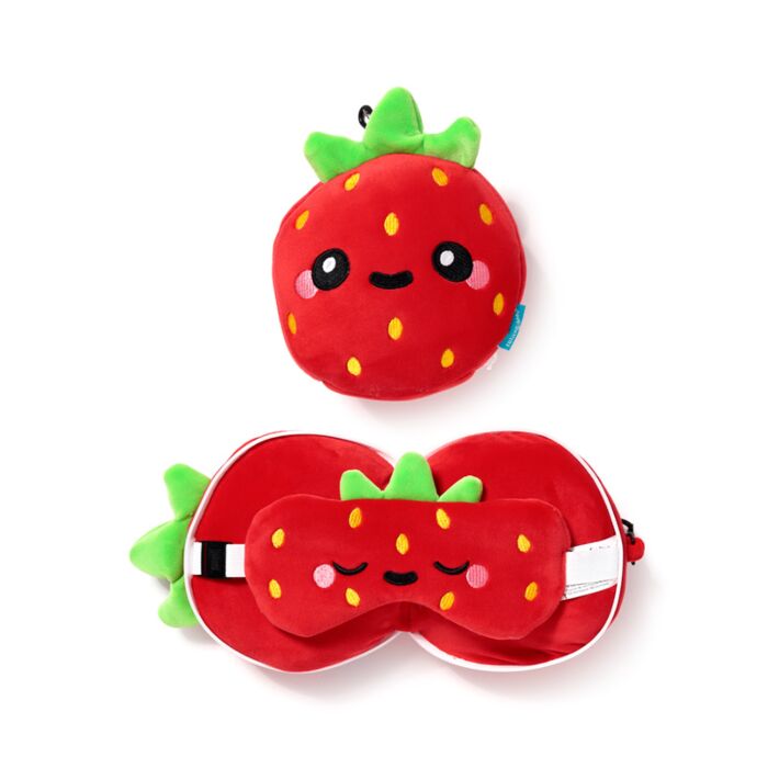 Relaxeazzz Elidi the Strawberry Foodiemals Travel Pillow & Eye Mask