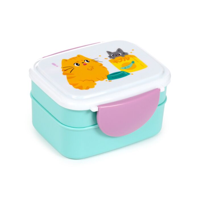 Beans & Co Cats Clip Lock Stacked Bento Lunch Box with Cutlery