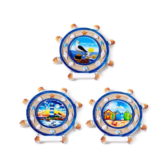 Souvenir Seaside Magnet Ships Wheel Shaped with Seaside Scenes