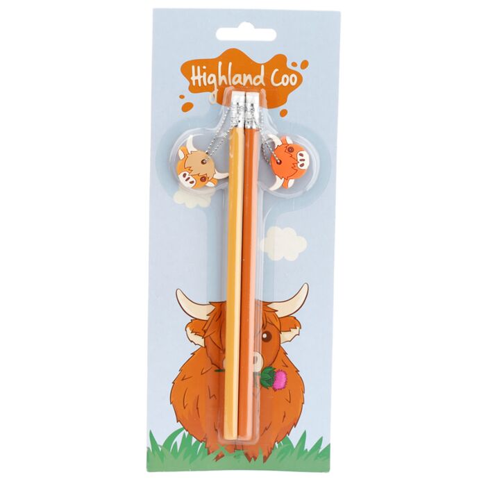 Highland Coo Cow Set of 2 PVC Charm Pencils