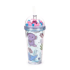 Adoramals Maddie the Axolotl Double Walled Cup & Straw with Charms