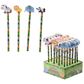 Jungle Animal Elephant, Panda, Lion, Zebra Pencil & Eraser Topper