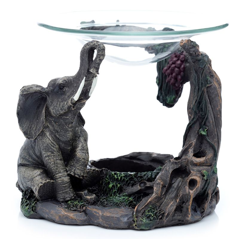 Realistic Elephant Scene Oil & Wax Burner with Glass Dish