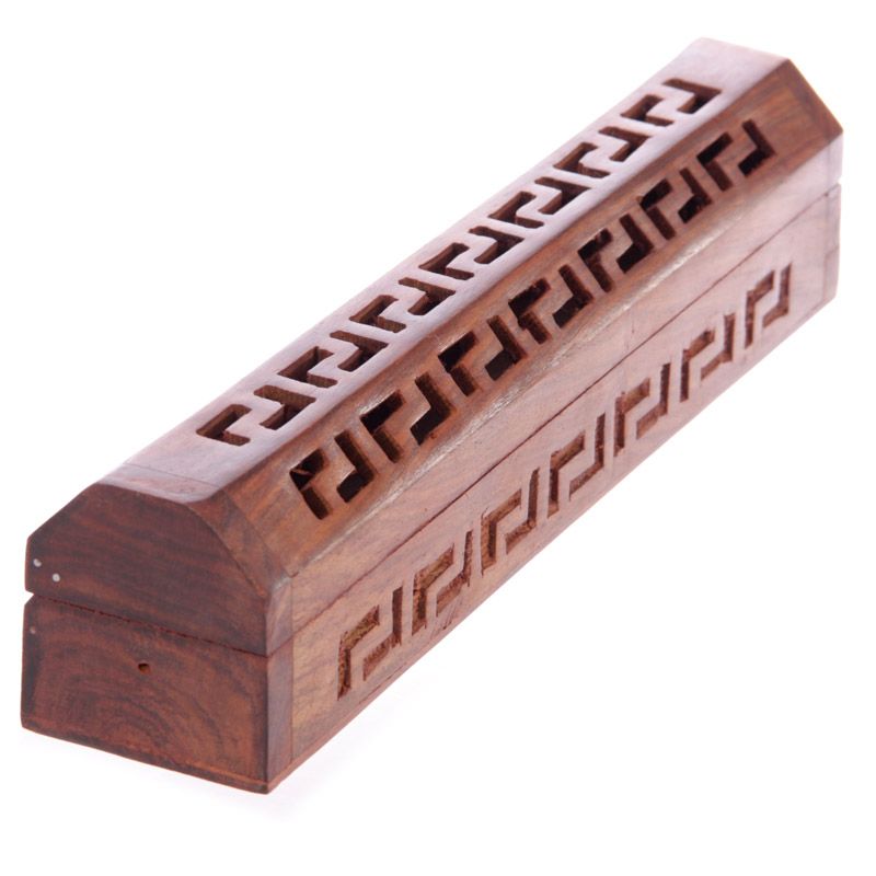 Download Sheesham Wood Incense Stick Box with Geometric Fretwork
