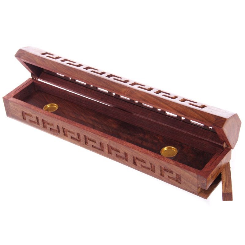 Download Sheesham Wood Incense Stick Box with Geometric Fretwork