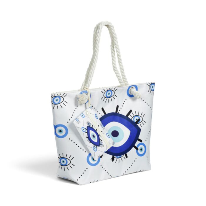 Oval Evil Eye Beach Bag & Mini Zip Up Pouch