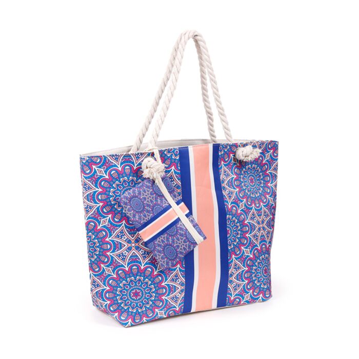Blue Mandala Beach Bag & Mini Zip Up Pouch