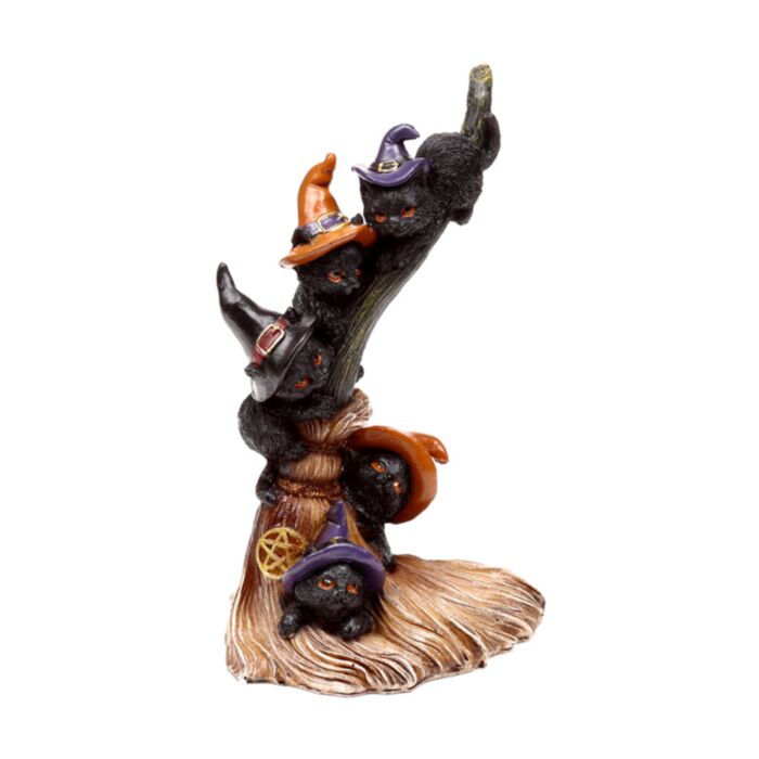 Witches Magical Black Cat Climbing Broomstick