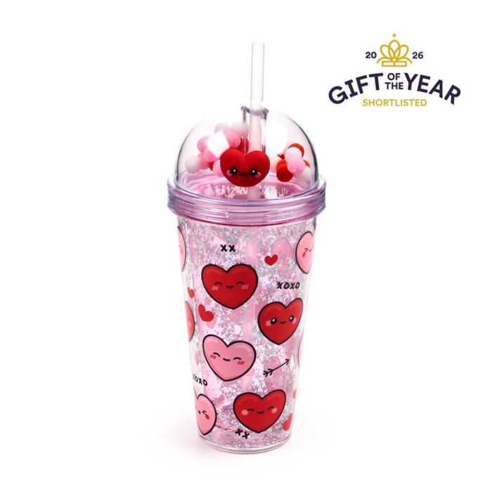 J'Adoramals Heart Double Walled Cup & Straw with Charms