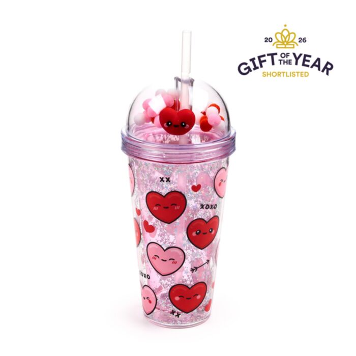 J'Adoramals Heart Double Walled Cup & Straw with Charms