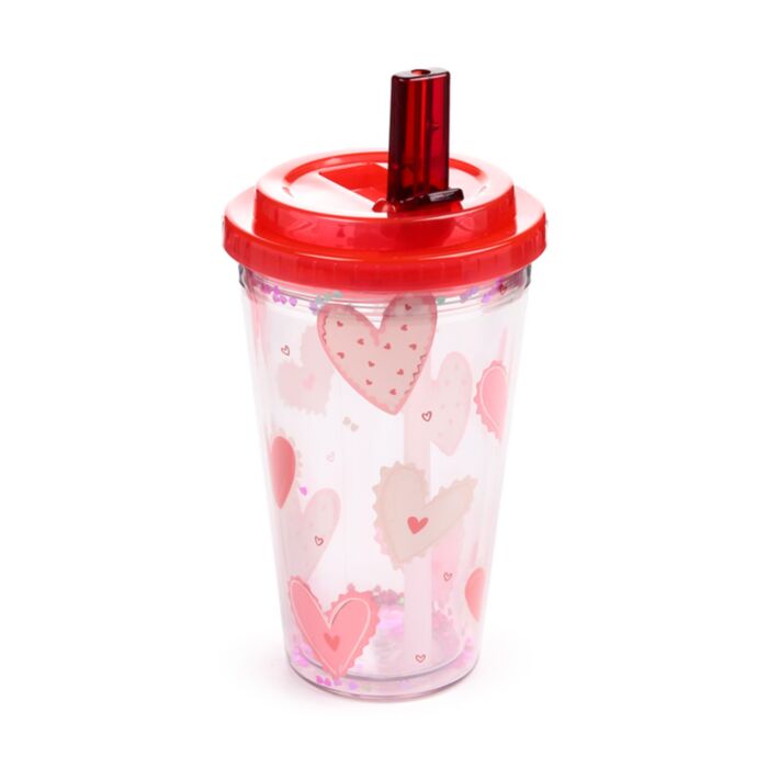Shatterproof Amore Hearts Double Walled Cup & Straw