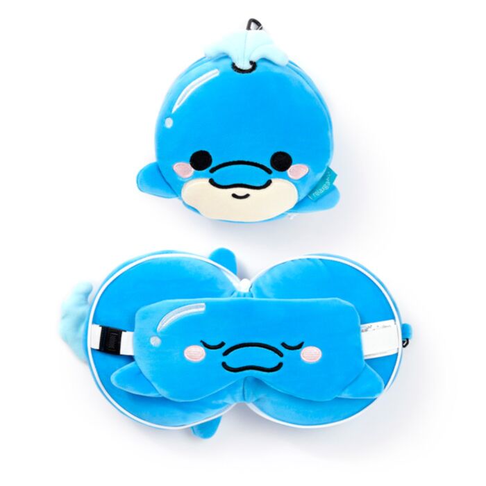 Relaxeazzz Adoramals Blu the Dolphin Plush Travel Pillow & Eye Mask