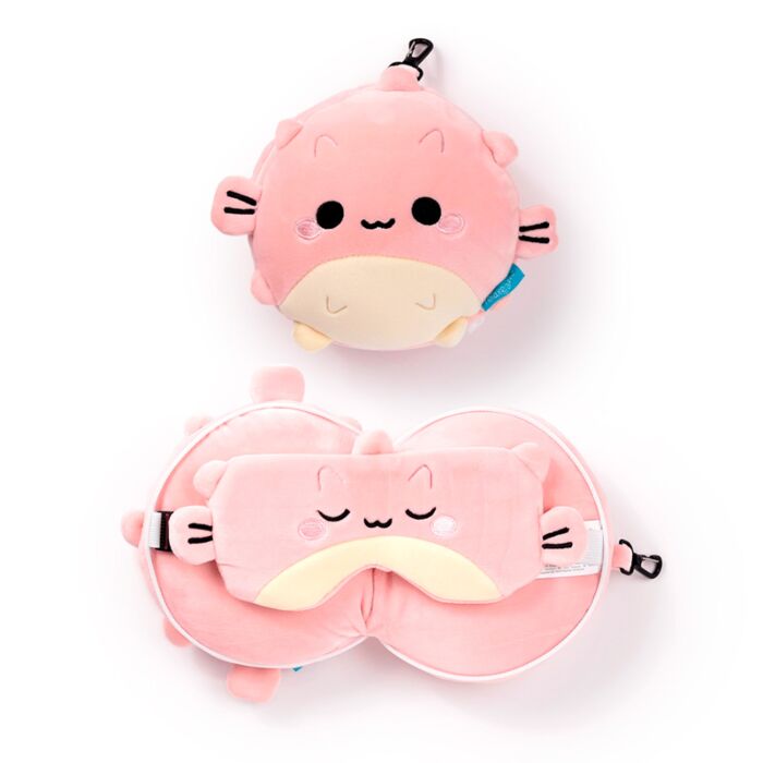 Relaxeazzz Adoramals Puff the Puffer Fish Plush Travel Pillow & Eye Mask
