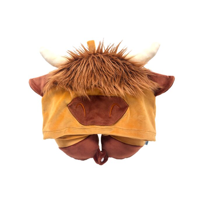 Hoodeazzz Hairy Coos Highland Coo Plush Memory Foam Travel Pillow & Hood