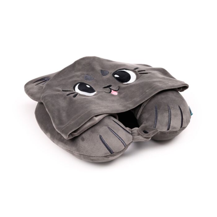 Hoodeazzz Beans & Co Pepper the Cat Plush Memory Foam Travel Pillow & Hood