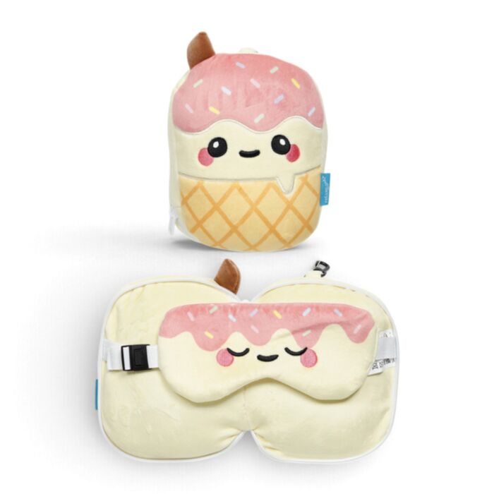 Relaxeazzz Foodiemals Isla the Ice Cream Plush Travel Pillow & Eye Mask