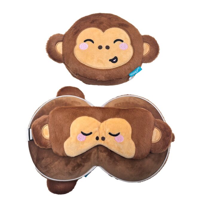 Relaxeazzz Adoramals Jeremy the Monkey Plush Travel Pillow & Eye Mask