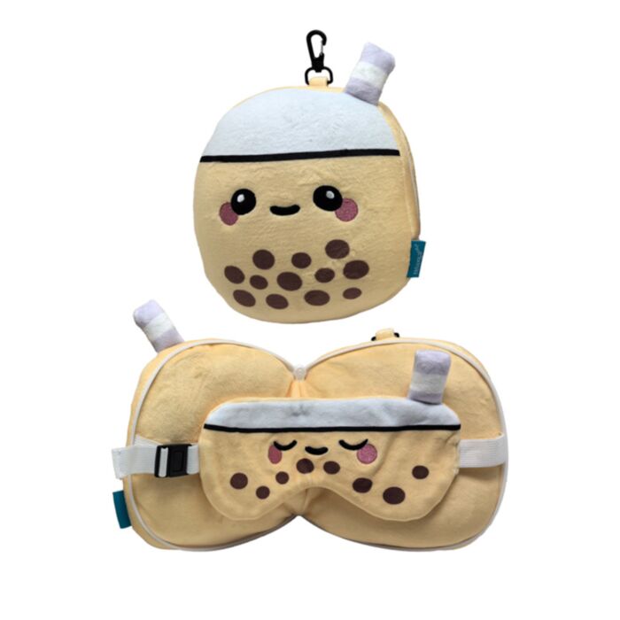 Relaxeazzz Foodiemals Bubble Tea Shaped Plush Travel Pillow & Eye Mask