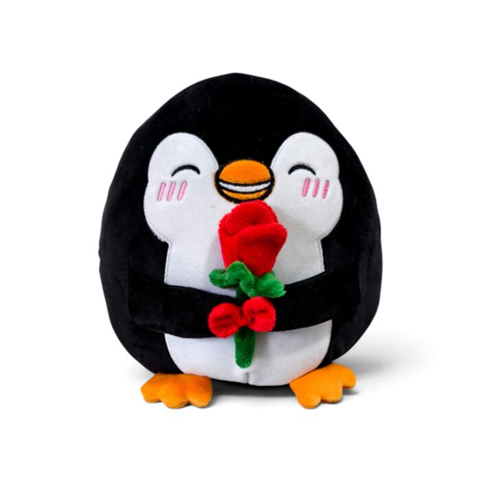 Squidglys J'Adoramals Heart Penguin with Red Rose Plush Toy