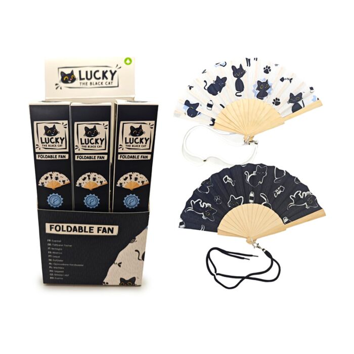 Lucky the Black Cat Folding Hand Fan