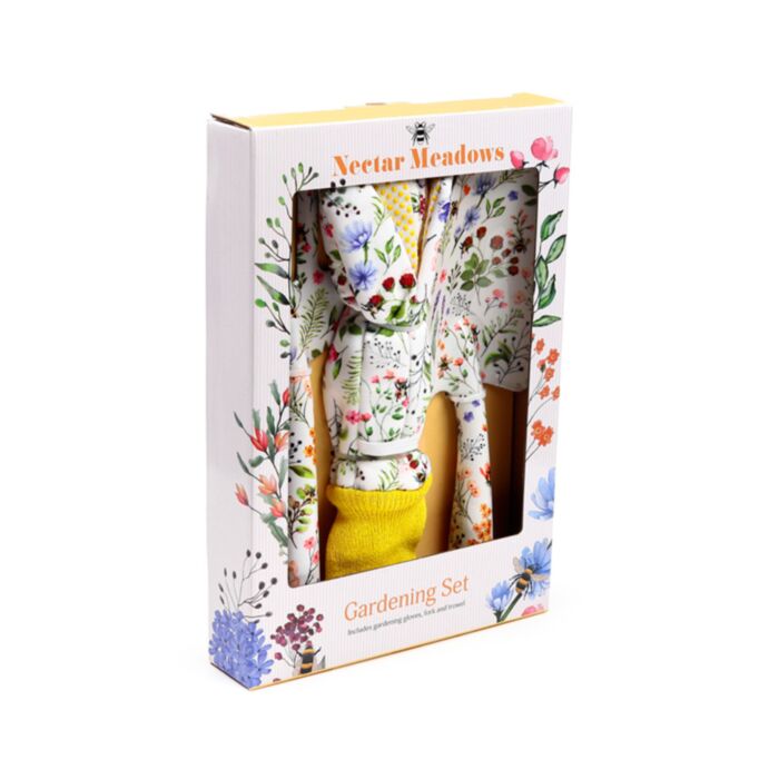 Nectar Meadows 3 Piece Trowel, Fork & Gloves Gardening Gift Set