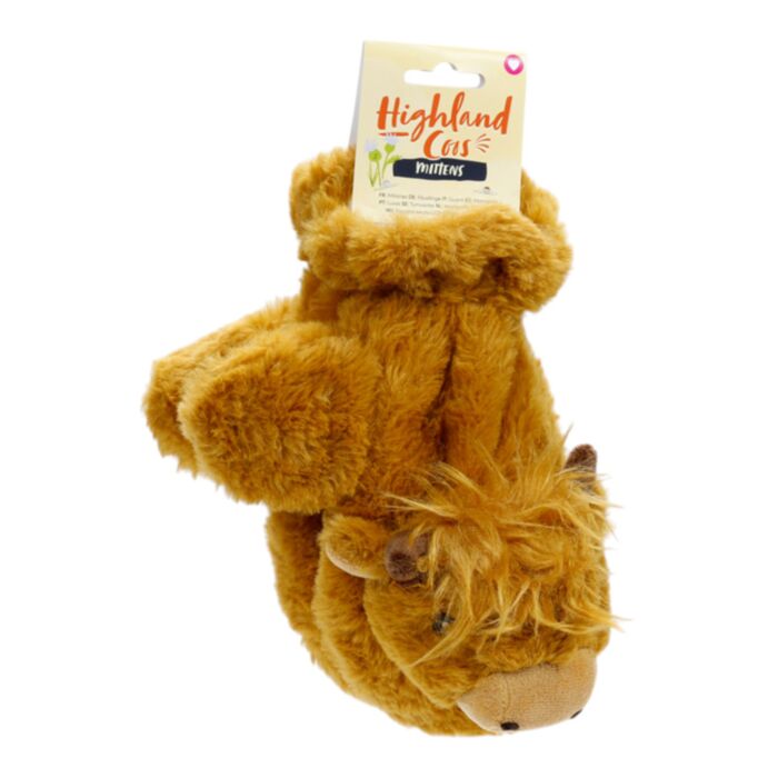 Highland Coo Cow Plush Mitten Gloves (One Size)