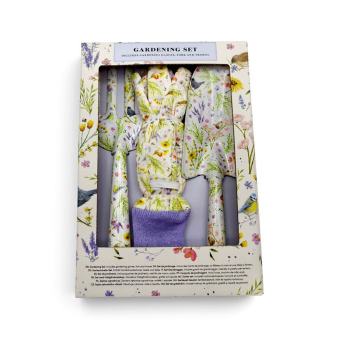 Jan Pashley Wings & Wildflowers 3 Piece Trowel, Fork & Gloves Gardening Gift Set