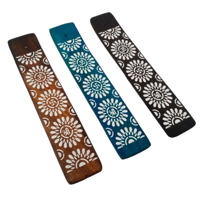 Mango Wood Ashcatcher Incense Stick Burner with Flower Pattern