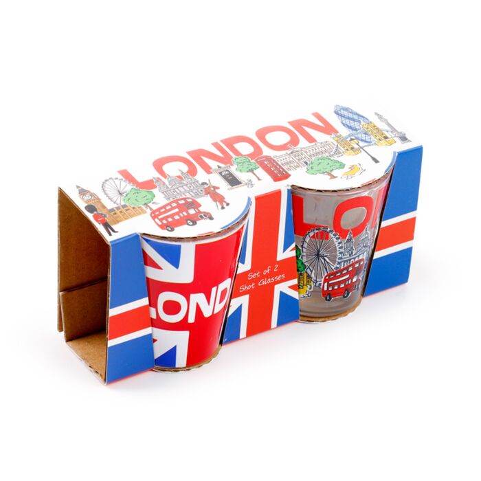 Set of 2 London Souvenir Glass Shot Glasses (50ml)