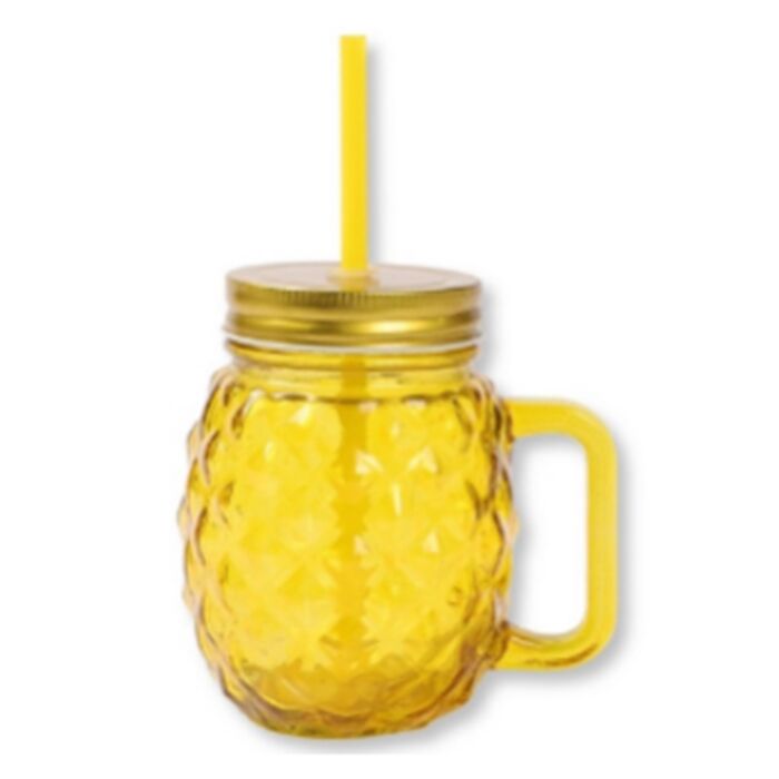 Foodiemals Pineapple Shaped Mason Jar with Straw & Lid