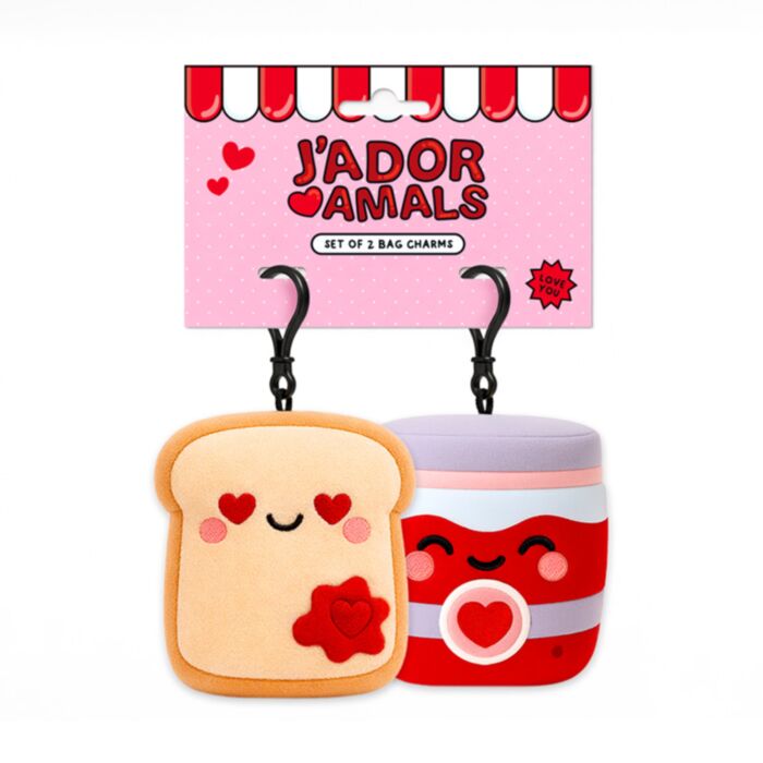 Squidglys J'Adoramals Heart Toast & Jam Shaped Mini Keyring Set of 2