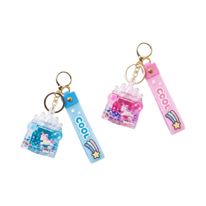 QuirKeys Unicorn Castle Liquid Keyring PVC Bag Charm