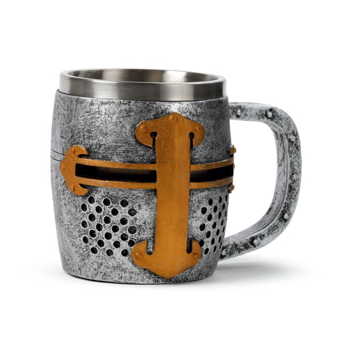 Decorative Medieval Knight Silver & Gold Helmet Tankard