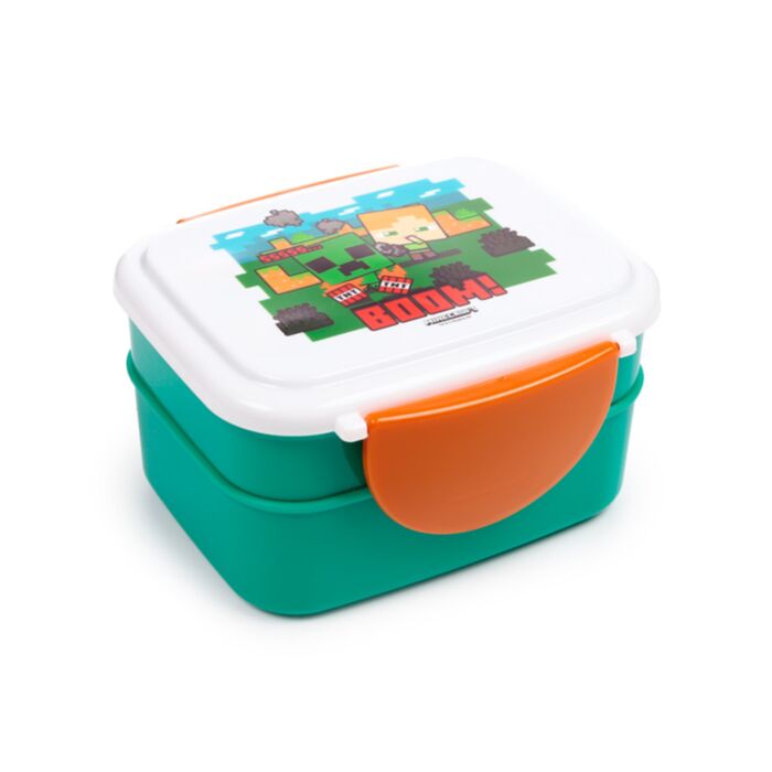 Minecraft Chibi Clip Lock Stacked Bento Lunch Box with Cutlery
