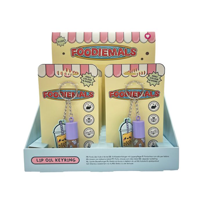 Foodiemals Bubble Tea Vanilla Lip Oil Stick with Charm Keyring