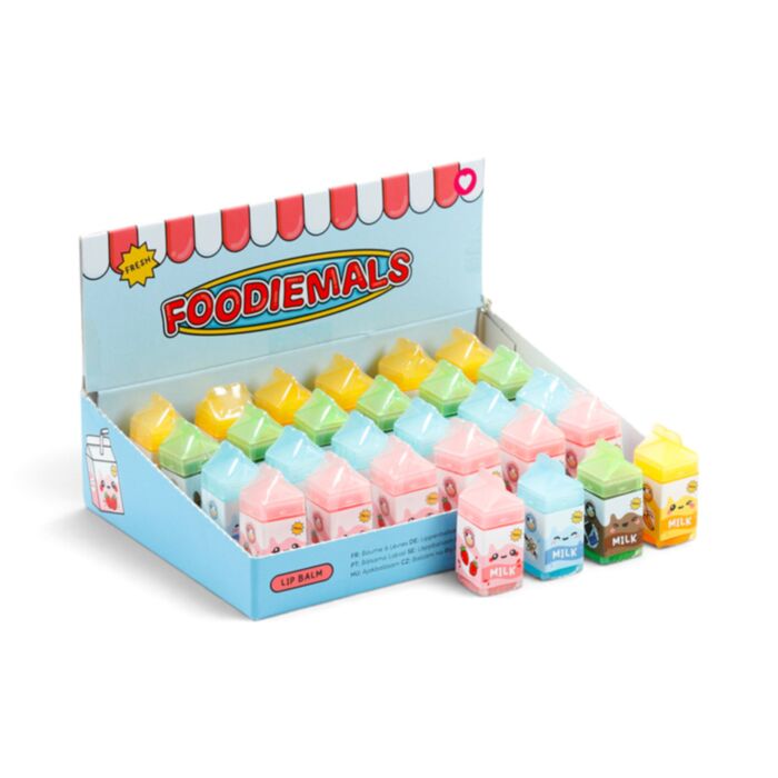 Foodiemals Lip Balm in a Milk Carton Shaped Holder