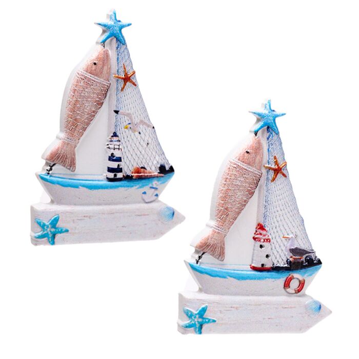 3D Printed Souvenir Seaside Magnet Sailing Boat Sign & Fish