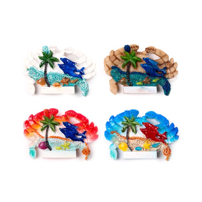 Souvenir Seaside Magnet Crab Shaped with Seashells & Dolphins