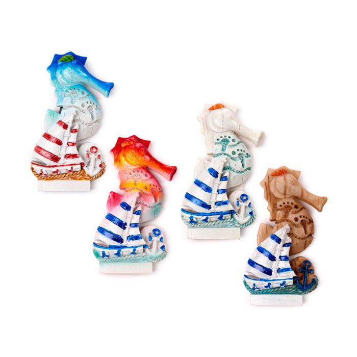Souvenir Seaside Magnet Seahorse Shaped with Sailing Boats & Anchors