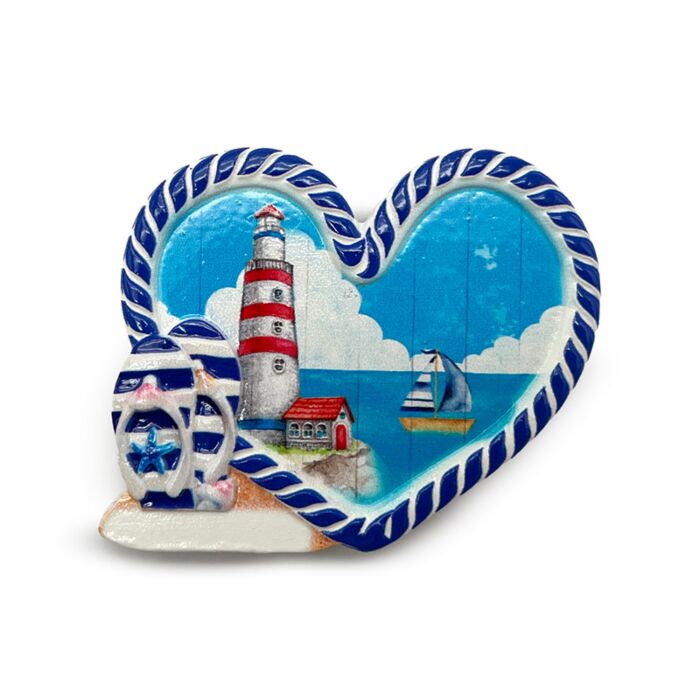 Souvenir Seaside Magnet Heart Shaped Lighthouse & Boat