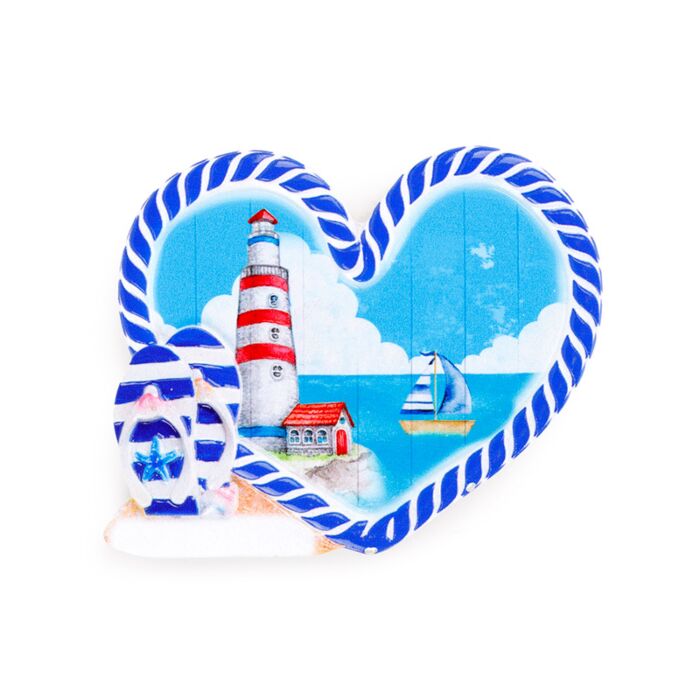 Souvenir Seaside Magnet Heart Shaped Lighthouse & Boat