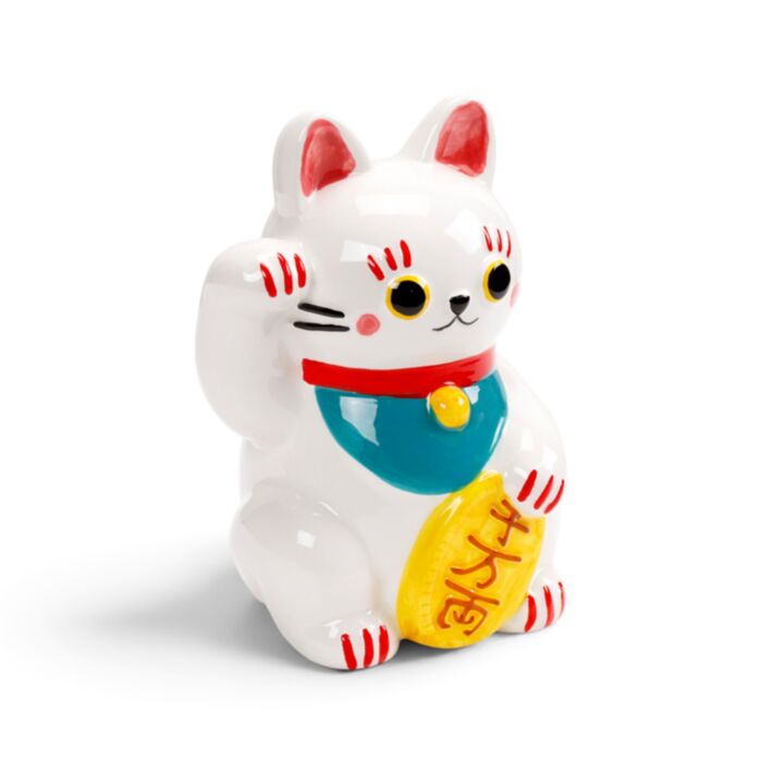 Maneki Neko Lucky Cat White Ceramic Money Box