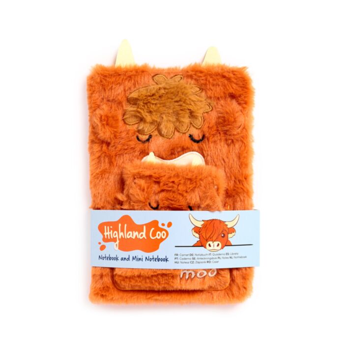 Highland Coo Cow Plush Notebook with Pouch & Mini Notebook