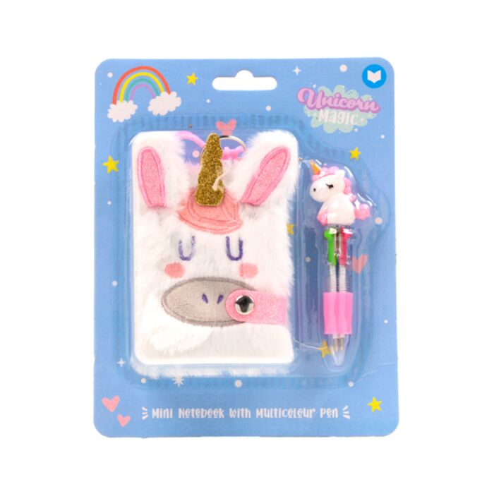 Unicorn Magic Plush A7 Mini Notepad & Multi Colour Pen (4 Colours)