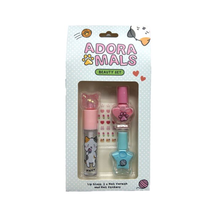 Adoramals Lola the Cat Kids Lip Gloss & Nail Cosmetic Beauty Set