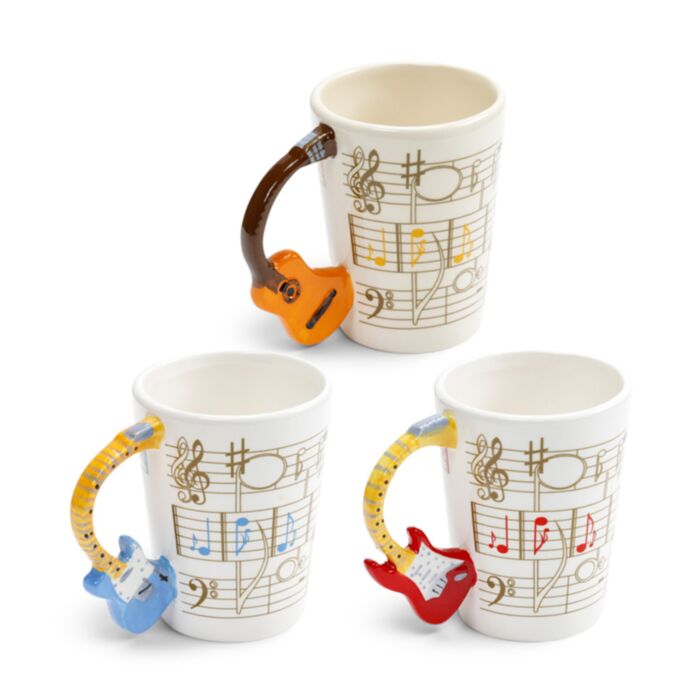 Guitar with Sheet Music Decal Ceramic Shaped Handle Mug