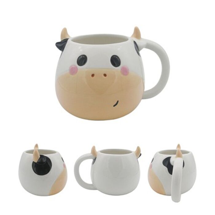 Black and White Cow Head Ceramic Shaped Mug