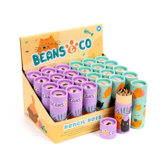 Beans & Co Cats Pencil Pot with 12 Colouring Pencils
